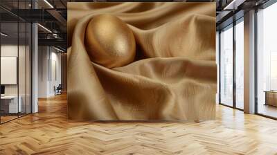 Golden Egg Nestled in Soft Silk Fabric Wall mural