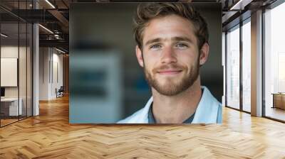 Handsome young man with curly hair and beard Wall mural