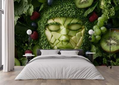 Healthy green face made of fruits and vegetables Wall mural