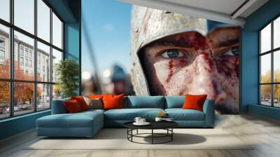 Injured soldier with blood on face Wall mural