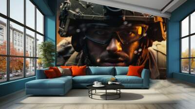 Intense military soldier in combat gear Wall mural