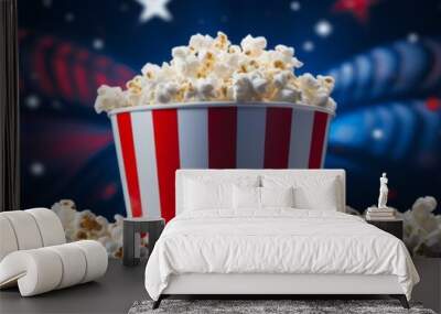 movie night popcorn with patriotic background Wall mural