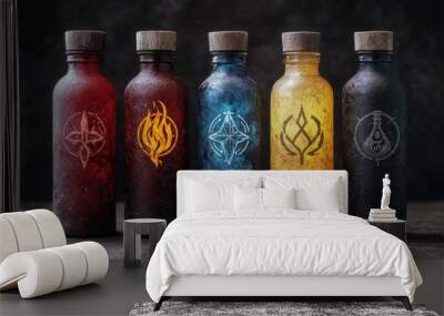 Mystical potion bottles with elemental symbols Wall mural