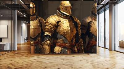 Ornate golden armored knights standing guard Wall mural