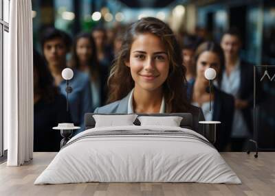 professional woman smiling in crowd Wall mural