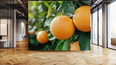 ripe oranges hanging on a tree branch Wall mural