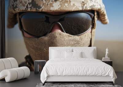 soldier in desert camouflage with sunglasses Wall mural