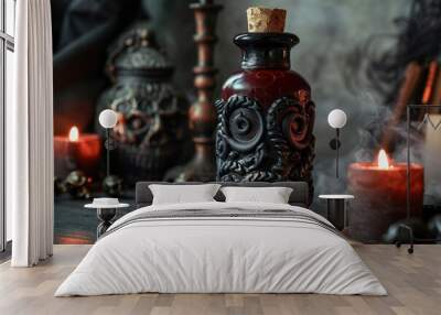 Spooky potion bottle with dark decor Wall mural