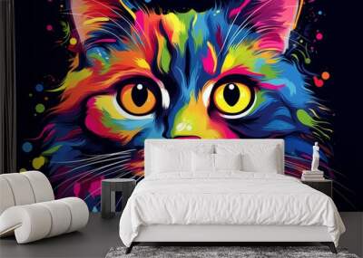 Vibrant colorful abstract cat portrait Wall mural