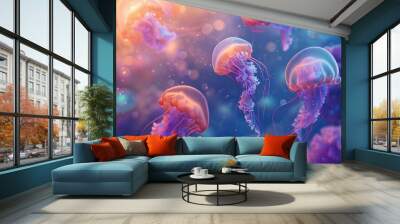 Vibrant jellyfish underwater scene Wall mural