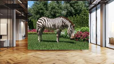 zebra grazing in lush garden Wall mural