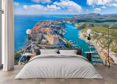 Aerial view of Bonifacio town in Corsica island, France Wall mural