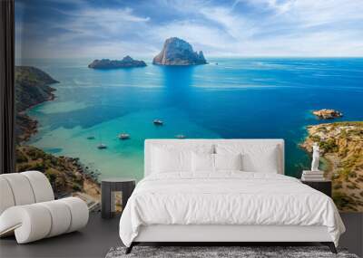 Aerial view of Cala d’Hort, Ibiza islands, Spain Wall mural