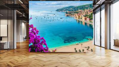 French Riviera coast with medieval town Villefranche sur Mer, Nice region, France Wall mural