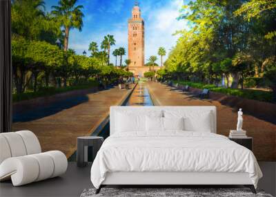 Koutoubia Mosque minaret at medina quarter of Marrakesh, Morocco Wall mural