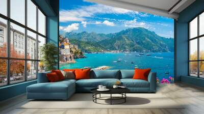 landscape with atrani town at famous amalfi coast, italy Wall mural