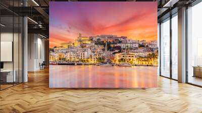 Landscape with Eivissa town at twilight time, Ibiza island, Spain Wall mural