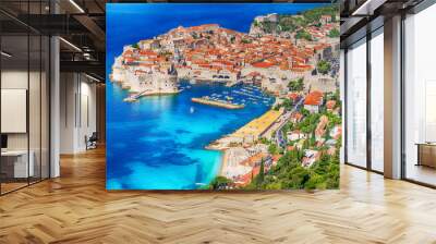 Landscape with harbour and old town of Dubrovnik, Croatia Wall mural