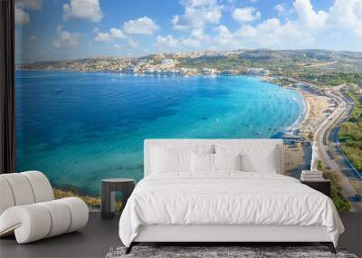 Landscape with Mellieha Bay beach, Malta Wall mural