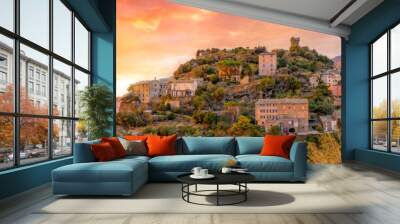 Landscape with Nonza village at sunset time, Corsica island, France Wall mural