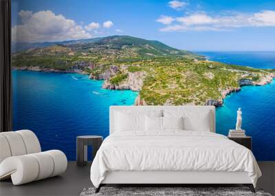 Landscape with northwest coast and Blue Caves of Zakynthos islands, Greece Wall mural