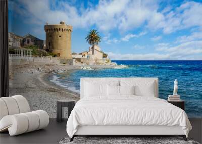 Landscape with Plage de Miomo in Santa Maria di Lota, Corsica island, France Wall mural