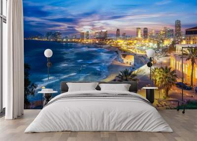 panoramic view of tel aviv at blue time, israel Wall mural