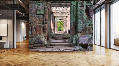 Preah Khan Temple site among the ancient ruins of Angkor Wat Hindu temple complex in Cambodia Wall mural