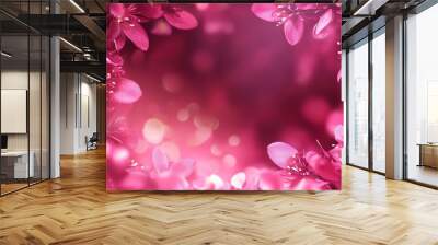 Beautiful opening pink background. at close range. Holiday, love, birthday design background. Neon pink floral frame Wall mural