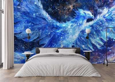 blue flying fantasy bird galaxy art Wall mural