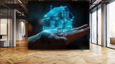 Digital House Model in Hand Wall mural