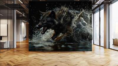 wolf in dynamic water scene Wall mural