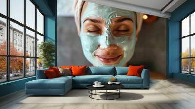 Woman Relaxing with Facial Mask Wall mural