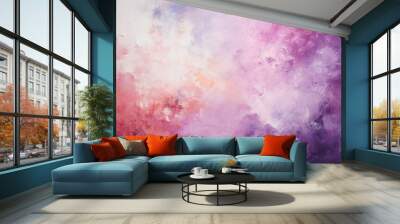 Abstract background with textured soft pastel gradient magenta and violet with distressed paint splatters and strokes on canvas Wall mural