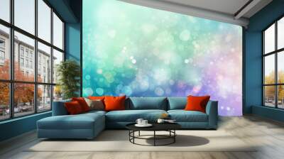 Blur background with bright lights and colorful white, green, violet gradient, abstract festive pattern Wall mural