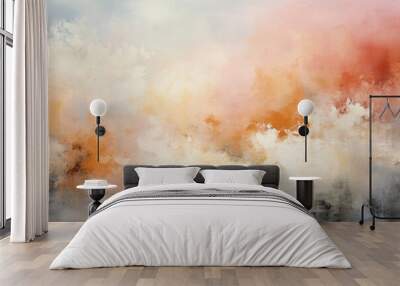 Canvas background with pink, beige and orange colors, mix of cream paint strokes, abstract banner Wall mural