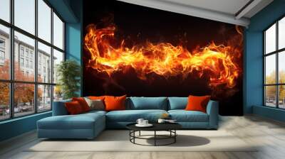 Flames of fire of burning powerful fire dynamic bright background with copy space, black backdrop, logo or t-shirt print Wall mural