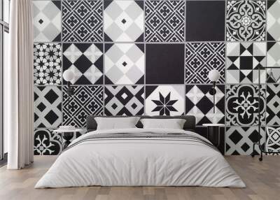 Black and white traditional ceramic floor tile Wall mural