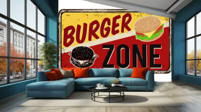 Burger zone vintage rusty metal sign Wall mural