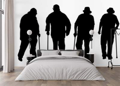 Eldery man silhouettes on a white Wall mural