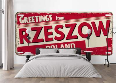 Greetings from Rzeszow vintage rusty metal plate Wall mural