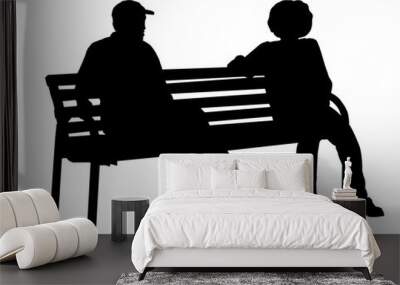 Two persons silhouettes sitting on a bench Wall mural