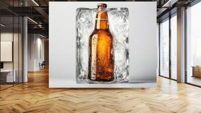 Beer soaked in square ice cubes and white background Wall mural