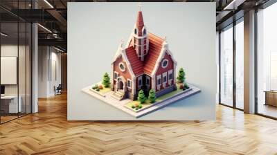 brick church isometric view Wall mural