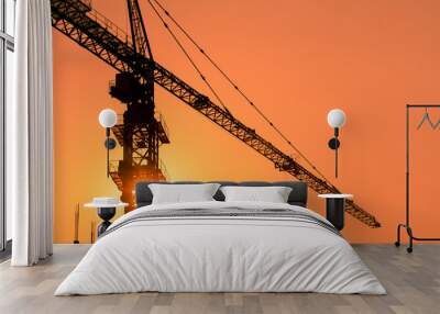 tower crane with sunset background Wall mural