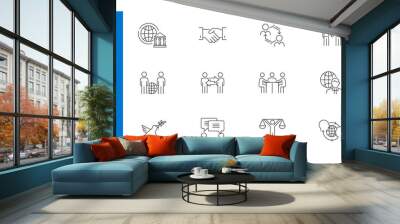 Set of Diplomacy line icons - Editable stroke Wall mural