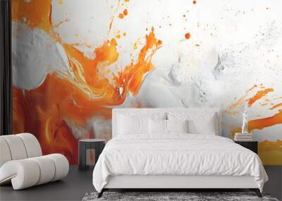 An Innovative Digital Artwork Featuring Mesmerizing Abstract Backdrop of Orange and White Flowing Shapes for Online Use Wall mural