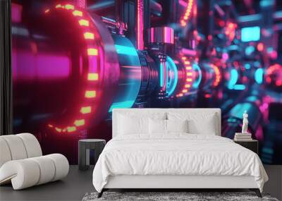 Futuristic Factory with Glowing Optic Cables Wall mural