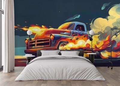 Truck race with flames Wall mural