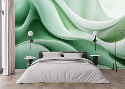 A green and white fabric with a wave pattern. The fabric is made of a material that is soft and smooth to the touch. The wave pattern is subtle and adds a sense of movement to the fabric Wall mural